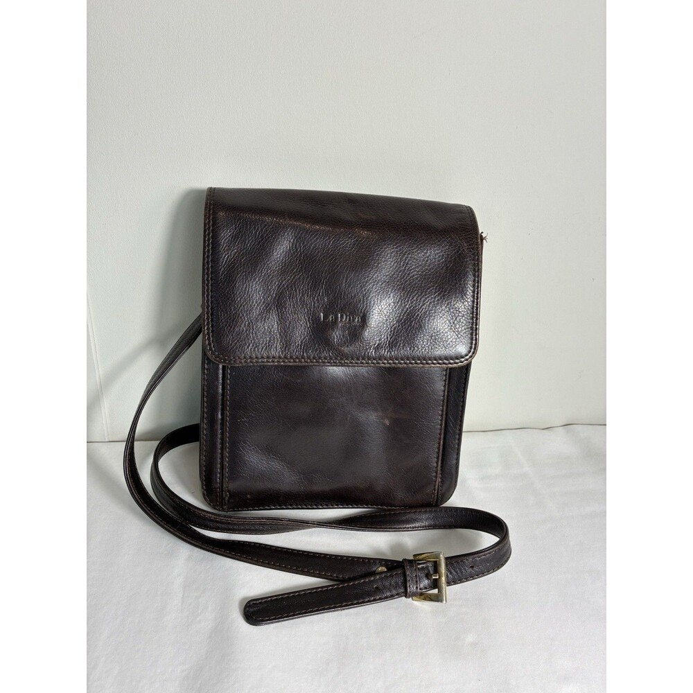 La Diva Leather Crossbody Bag Brown Small Purse Organizer Multi Pocket